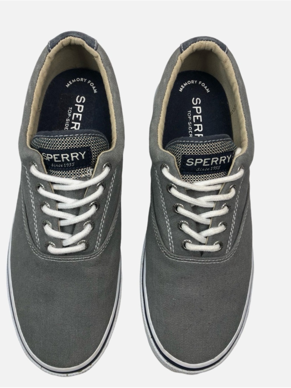 Sperry Men’s Gray Canvas Boat Shoes with White Laces